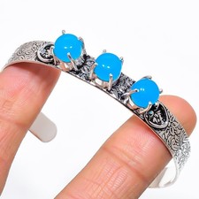 Blue Chalcedony Gemstone 925 Sterling Silver Adjustable Cuff Bracelet For Gift