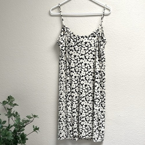 Nine West Cream & Black Floral Polyester Midi Slip Dress, Size Large, Front Tie - Picture 6 of 12