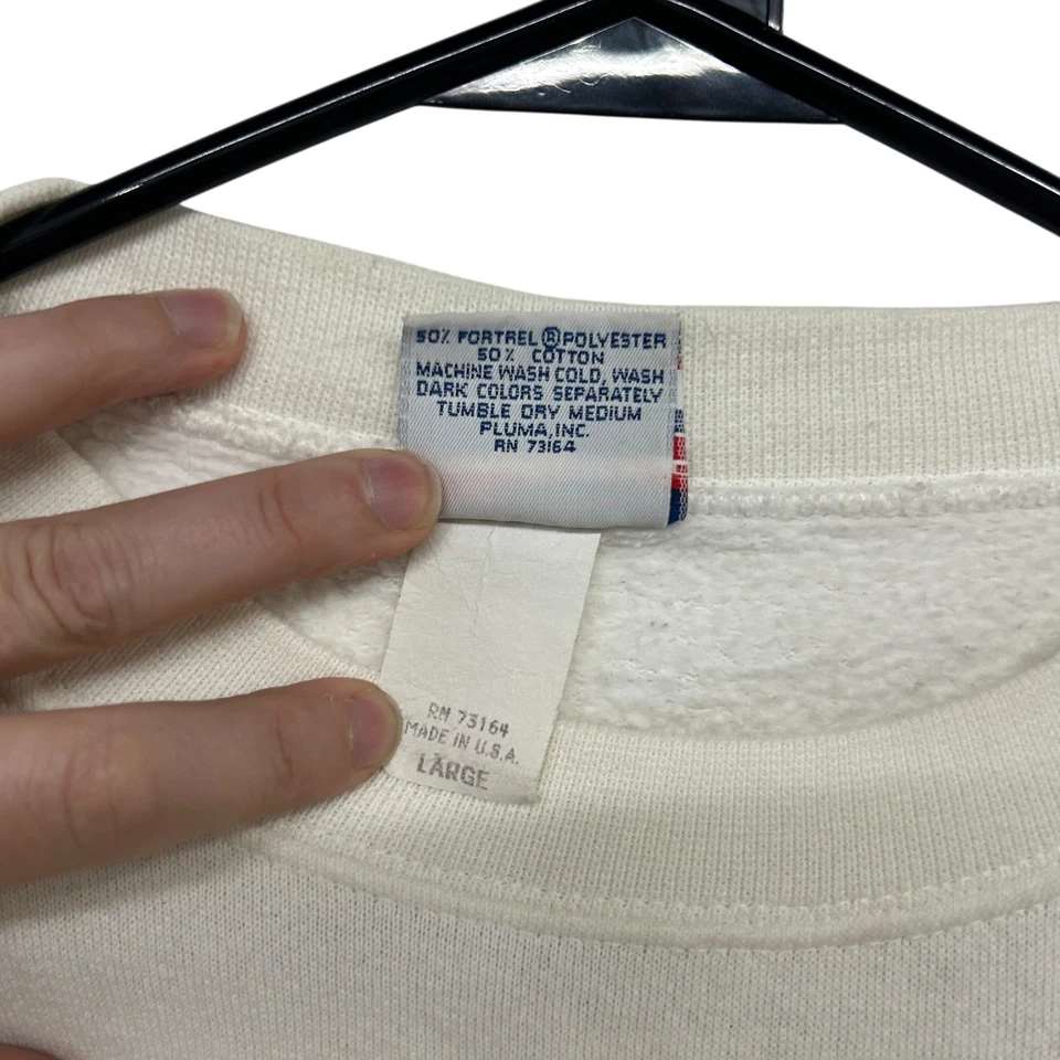 Sudadera Vintage Michigan Náutica Bordada Cuello Redondo L Crema Hecha en EE. UU. Retro Foto 4 de 4