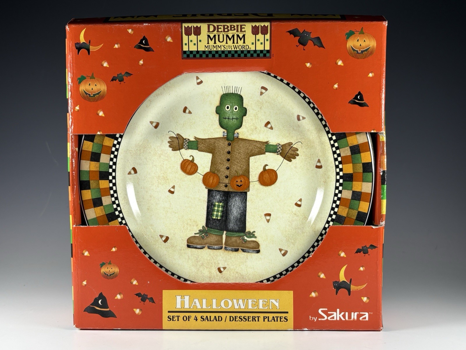 Sakura Debbie Mumm Halloween Set of 4 8in Salad/Dessert Plates Witch Pumpkin