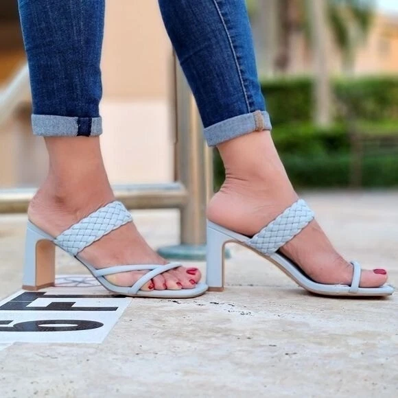 Sandalias para mujer azules trenzadas gruesas de tacón bloque (talla 5,5) Foto 2 de 4