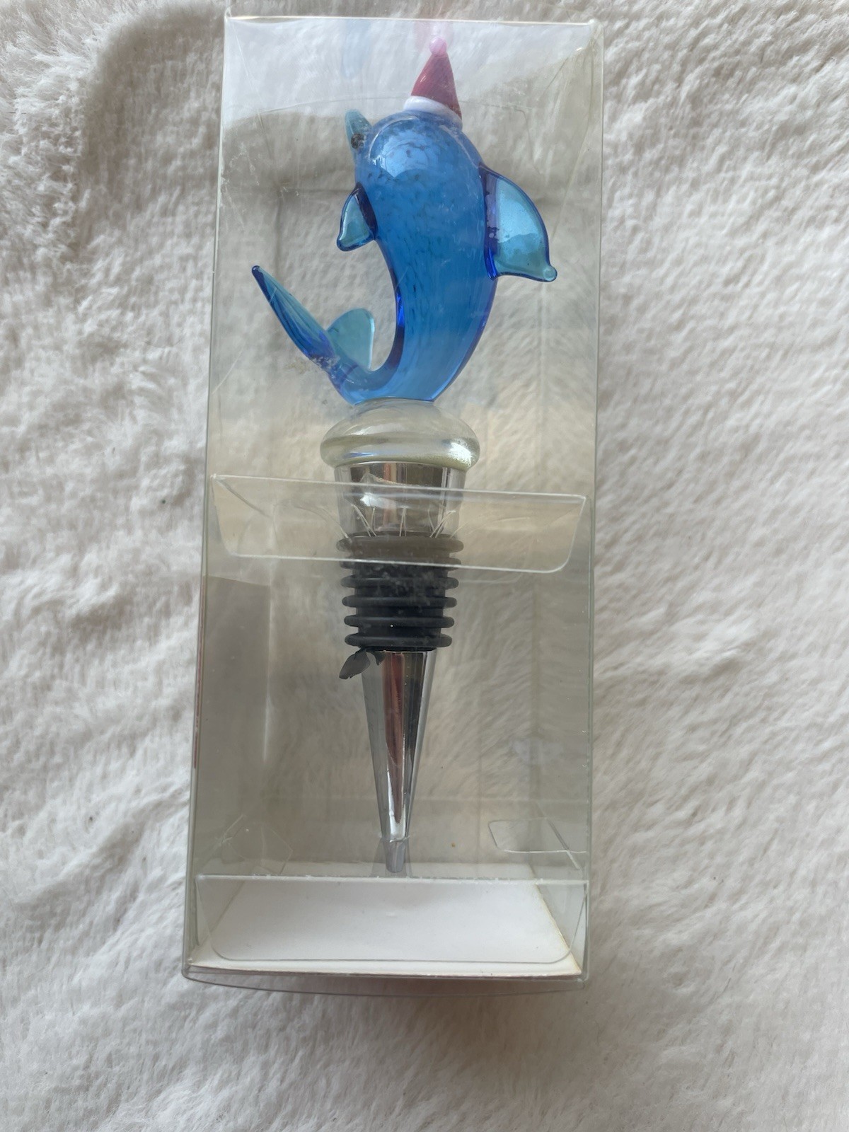 Christmas Wine Stopper Blown Glass Dolphin