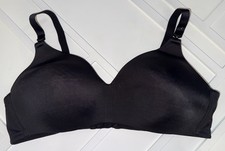 Vintage Warners Bra 38C Black Nylon Wireless Lightly Padded Adjustable Straps