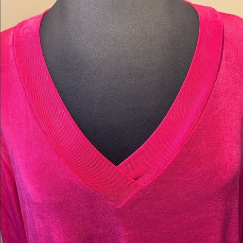Slinky Brand Vibrant Hot Pink V-neck tunic top, 2X, Made in USA! - Picture 2 of 5