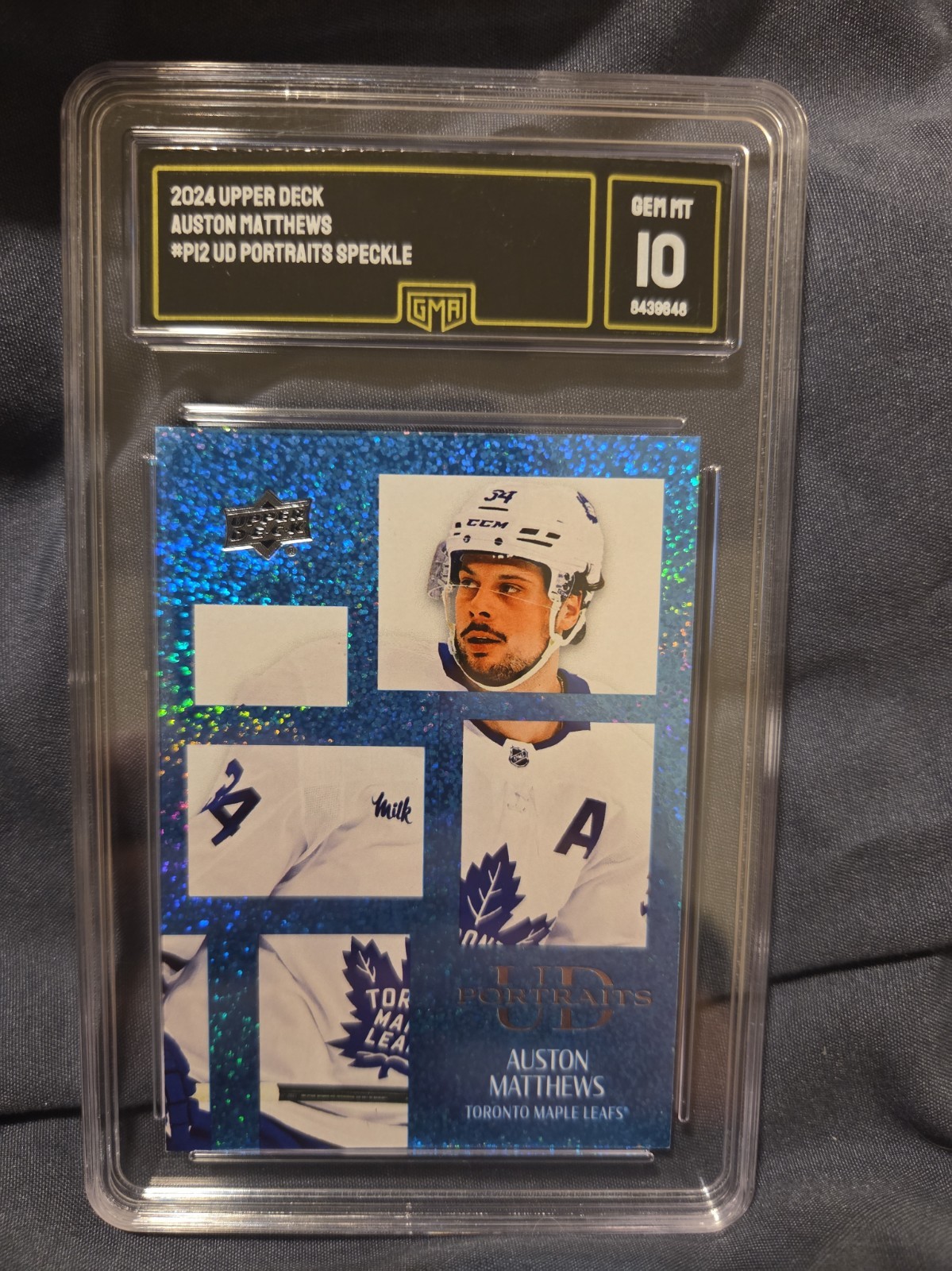 2024 Upper Deck - UD Portraits Speckle P-12 Auston Matthews Gem Mint 10 view 2