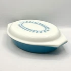 Vintage Pyrex Blue Snowflake Garland Divided Casserole Serving Dish