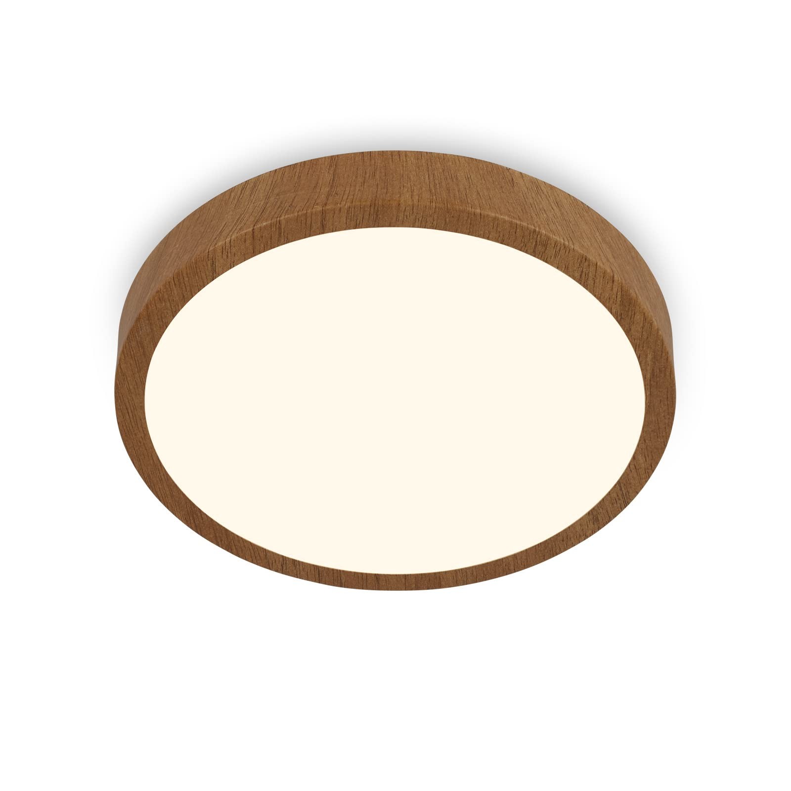 Plafonnier LED en bois rond de 30cm avec lumière blanche chaude pour salon
