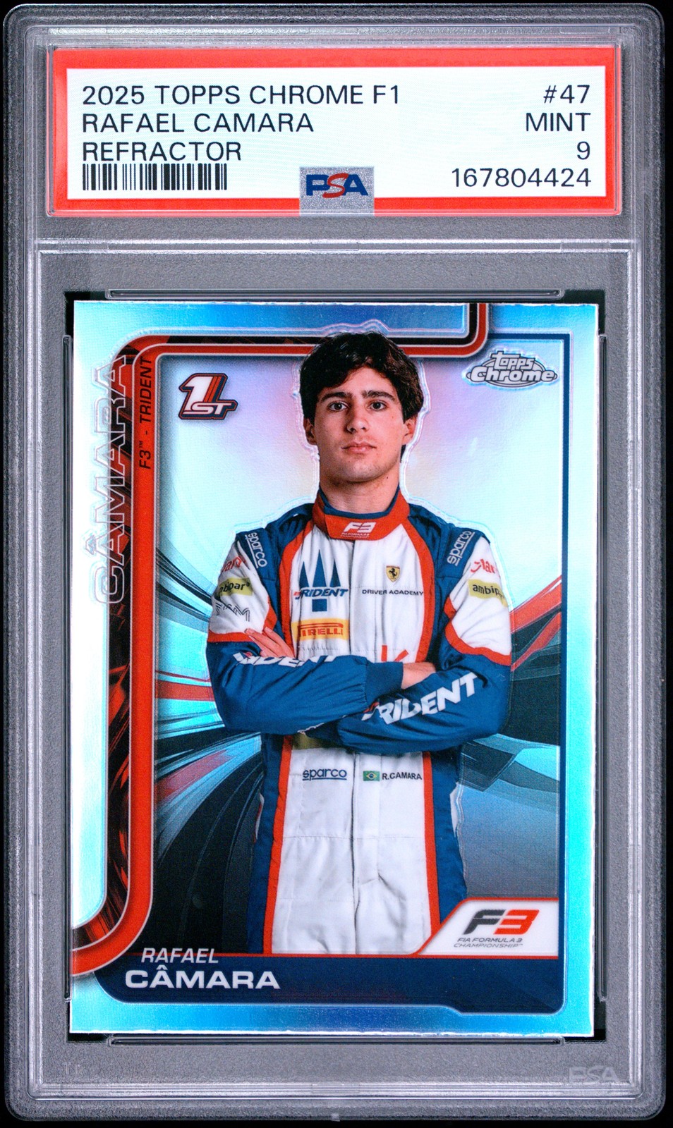 2025 TOPPS CHROME FORMULA 1 REFRACTOR #47 RAFAEL CAMARA PSA 9