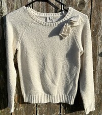 Janie and Jack Wool Blend Cream Cozy Bow Knit Sweater Classic Size 10 Dressy