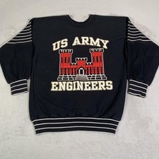 Vintage US Army Engineers Sweatshirt Mens M Black Striped Fleece Artex USA Made
