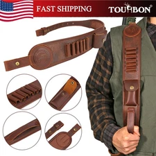 Tourbon PU Leather Hunting Gun Sling Rifle Strap Ammo Carry Holder Finger Rest