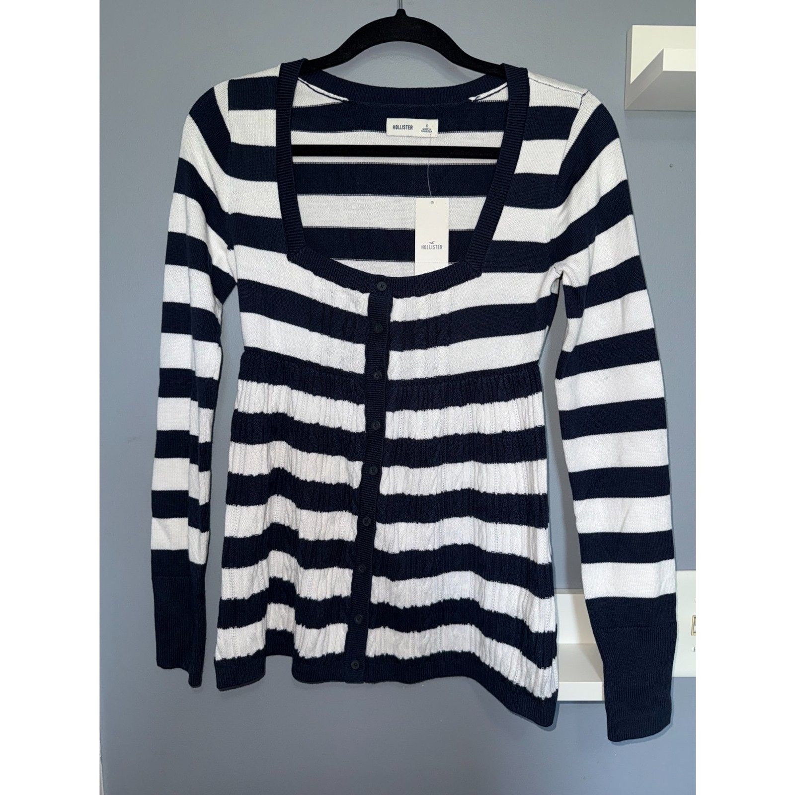 NWT Y2K Vintage Hollister Babydoll Cable Knit Sweater Top | Size Small | Preppy