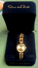 Vintage OSCAR DE LA RENTA "STUDIO" Quartz Gold Tone Watch/Box 23mm Needs Battery