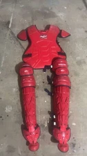 Rawlings Adjustable Padded Red Baseball Catcher Chest Protector & Leg Guards Set
