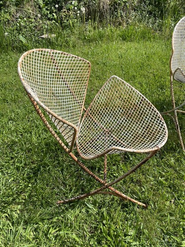 Vintage SALTERINI Orange Slice Clam Shell Patio Set MCM TEMPESTINI Wrought Iron - Picture 15 of 24