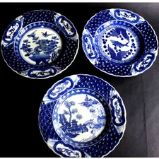 Blue White Celadon Chinese Porcelain Plate Reticulated Pierced Fish Monkey