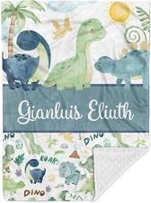 Customized Dinosaur Baby Blankets with Double Layer Dotted Backing for Boys