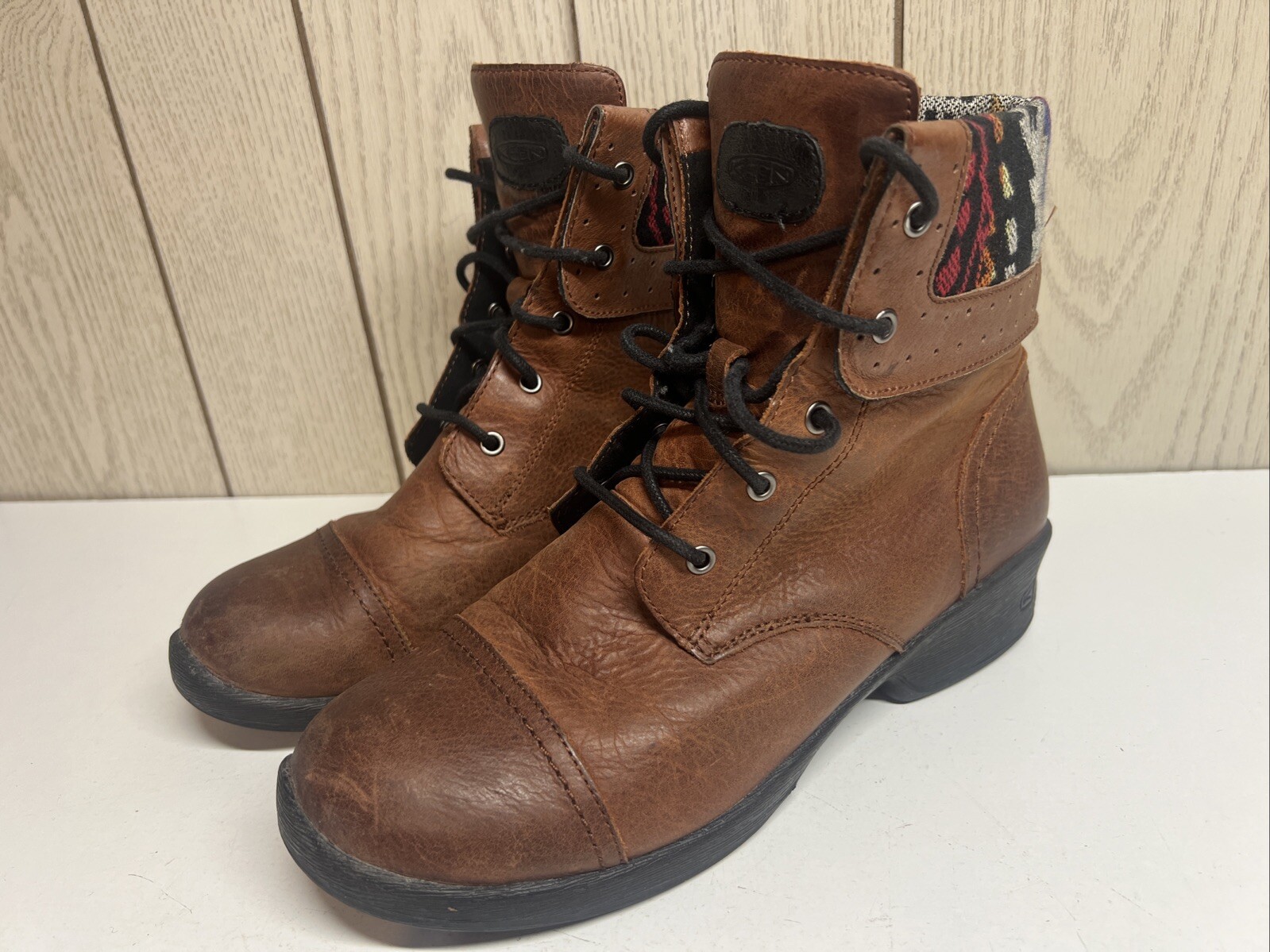 Stivali da trekking Keen Tyretread taglia 10 pelle marrone stringati stampa azteca polsino hipster