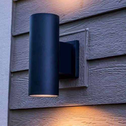 HDC Turrill 13.39 in. Matte Black Cylinder Outdoor Wall Light Sconce - Picture 2 of 9