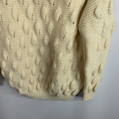 Maglione lavorato a mano grosso donna taglia small panna oversize collo a V cottagecore - Foto 7 di 8