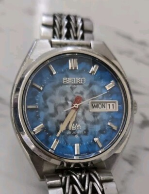 SEIKO TABLE CLOCK セイコービンテージ時計 Seiko LM Lord Matic 5606-7340 Vintage Day Date Blue Texture Dial