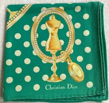 Large Vintage Polka Dot Faded Green Christian Dior Bandana Handkerchief