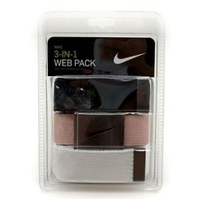 Nike 3 in 1 Web Belt Golf Pack Mens Belts Light Pink Black White Adjustable OSFM