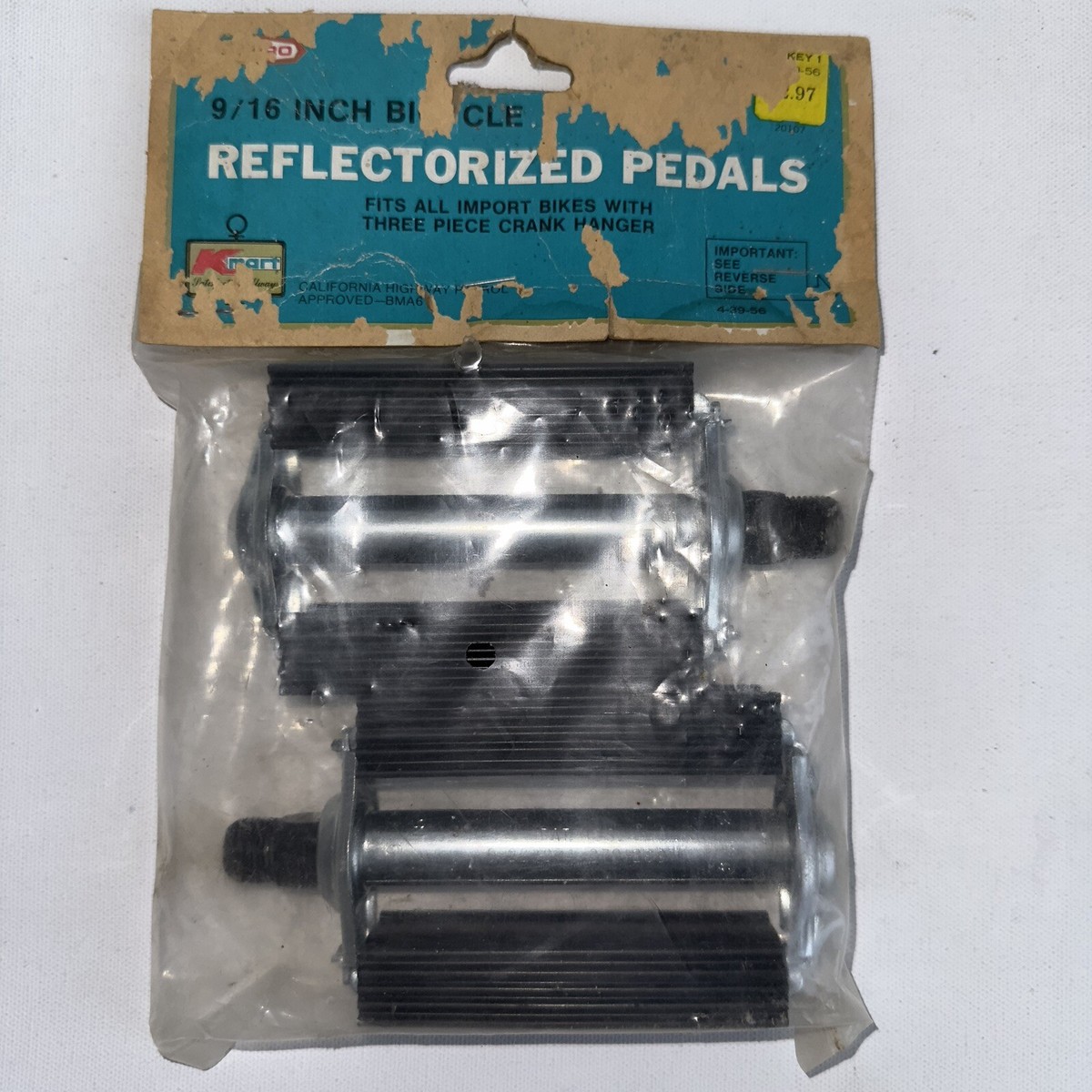 Vintage Bicycle Pedals Black Rubber Block Reflectors Classic Bike