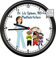 Personalized Your Name Doctor MD Female Pediatrician Office Gift Sign Wall Clock