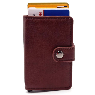 Portafoglio Uomo Slim Con RFID - Portacarte, Tasca Cerniera, Chiusura A Bottone, Marrone - Foto 3