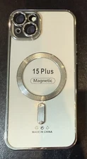 Magnetic Cell Phone Cover iPhone 15 Plus Silver