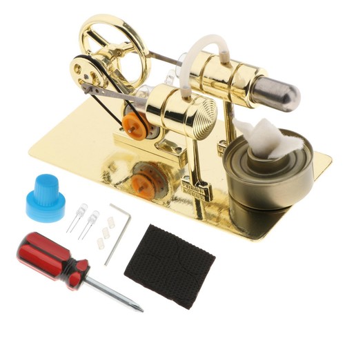 Moteur Stirling à air chaud générant de l'électricité pour éclairer une lampe LED colorée