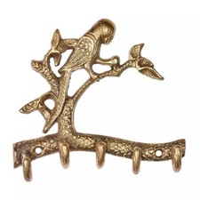 Aspetto Antico Ottone Pappagallo su Un Ramo Cinque Muro Ganci Vestiti Cappello