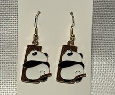 Cartoon Cute Panda Bear Enamel Gold Drop Dangle Adorable Earring Set
