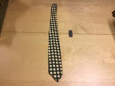 Original FUNKY 1960s / 70's Vintage TIE -- flowers  dots BLUE GREEN YELLOW WHIT