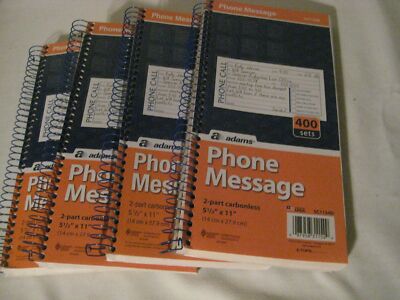 Dams Message Book Phone Call Carbonless Duplicate 5.5x11 Inches 4 Pack
