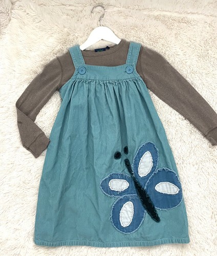 Mini Boden Girl Butterfly Blue Appliqué Cord Dress Dot Tights Set 5 6 7 8 Outfit - Picture 3 of 5