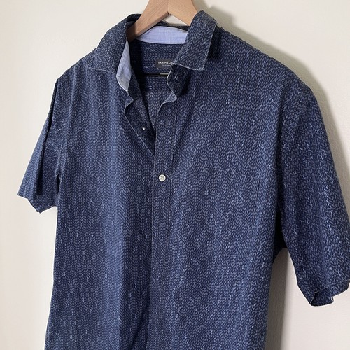 Camicia elegante classica Van Heusen uomo blu manica corta bottoni - media 15-15,5" - Foto 4 di 7