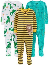 Baby Boys' Snug-Footed Cotton Pajamas Pack of 3 Dinosaur/Animal 18 Months