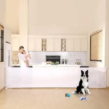 150" Extra Wide Retractable Baby Gate Child Safety Mesh Barrier Indoor Outdoor