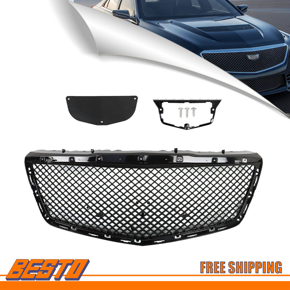 Black ABS B-Style Front Bumper Hood Grille for 2014-2019 Cadillac CTS Sedan