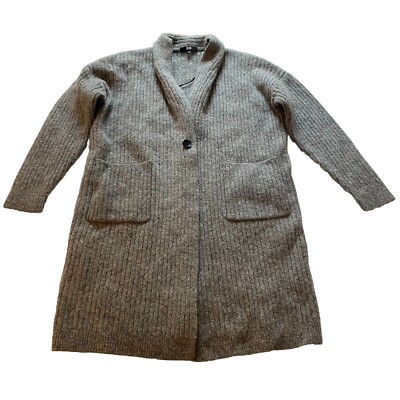 Uniqlo Cardigan Women Large Grey Hooded Knit 100% Wool Coatigan Button  Classic