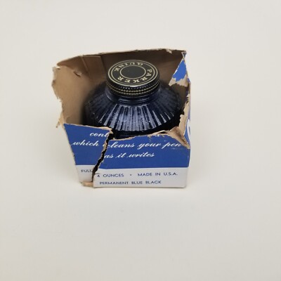 Quink Parker Boxed Fountain Pen Ink Permanent Royal Blue Art Deco Bottle 4oz Jar