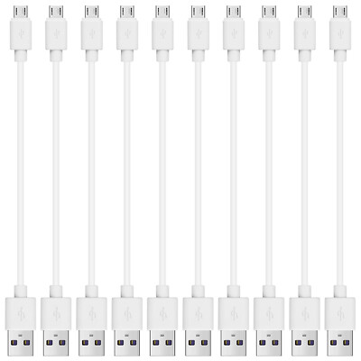 10 Pack 20cm Short Data Sync Charger Micro USB Cable Cord for Android Phone Bulk