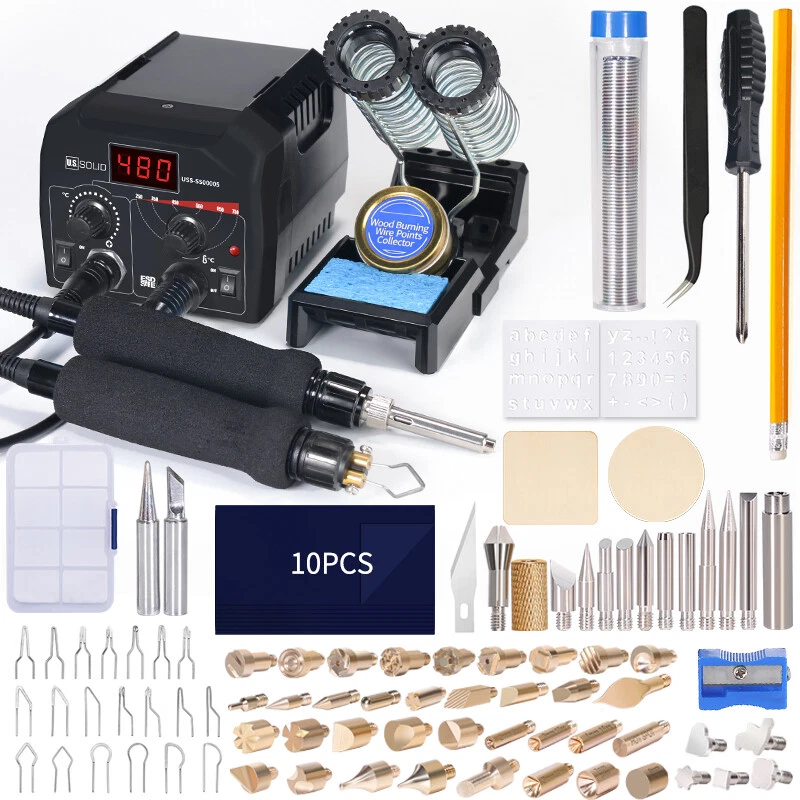 U.S. Solid Wood Burning Kit Tool Station Dual Pyrography Pen
