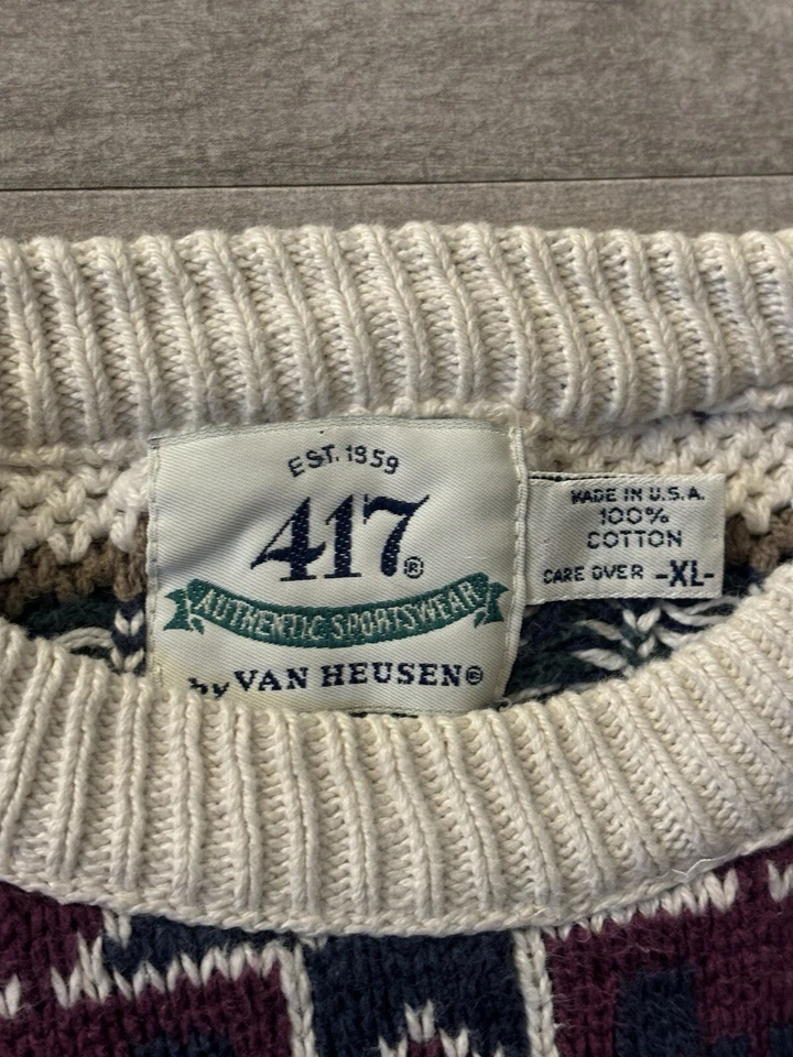 Vtg Van Heusen 417 Crew Neck Sweater Cosby Sz XL 100% Cotton Coogi - Image 2 of 4