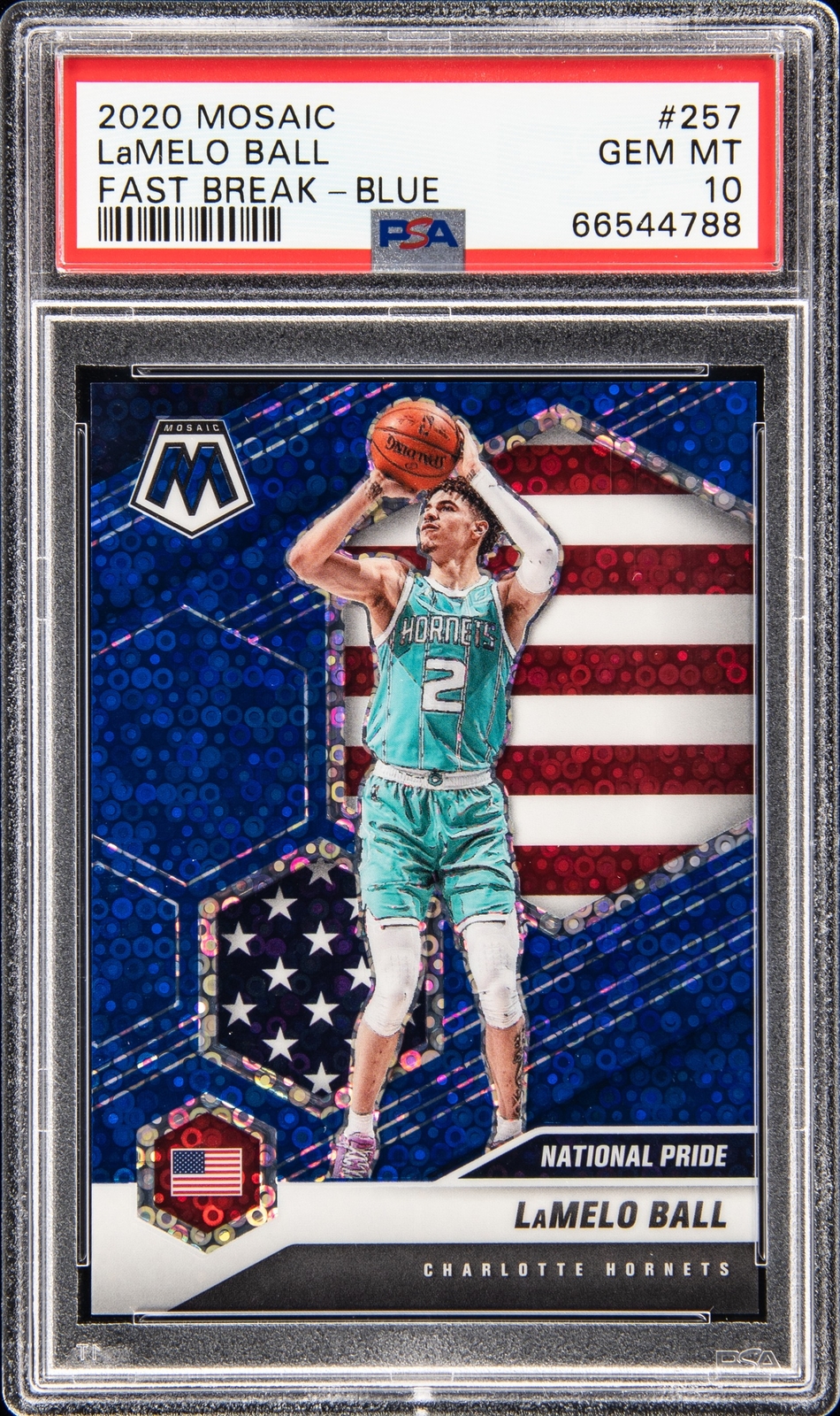 2020 PANINI MOSAIC FAST BREAK-BLUE #257 LAMELO BALL ROOKIE RC 49/85 PSA 10