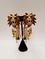 Lunch at the Ritz "The Lion Sleeps" Gold Tone Clip On Earrings