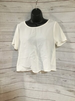 Allie Rose Women's White Blouse Top Short Sleeve Size L Large