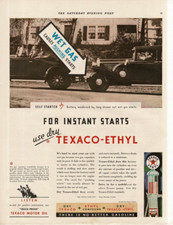 1931 TEXACO-ETHYL Gasoline Wet Gas Causes Push Starts Vintage Print Ad